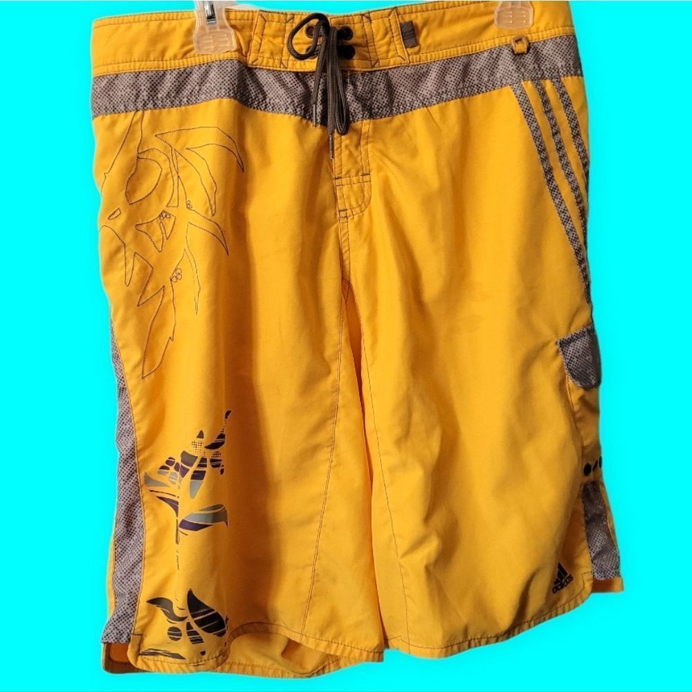 Adidas Mens large yellow and grey swim trunks